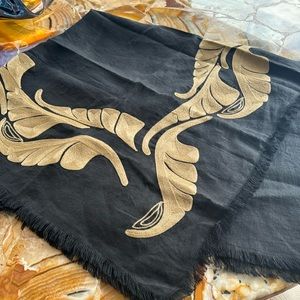 Banana Republic scarf, square  botanica embroidered black linen scarf with tags